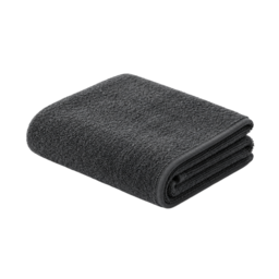 A small folded charcoal grey towel with a stitched edge