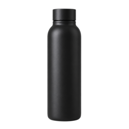 A matte black water bottle with a screw-on cap